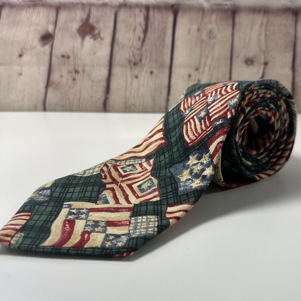 Vintage Corner Stone Americana Patchwork Tie USA Flag Stars Patriotic
